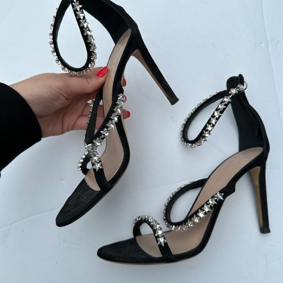 Giuseppe Zanotti Harmony Cometa Sandals Black Suede Star Crystal Studs Eu 38.5 - Picture 7 of 14